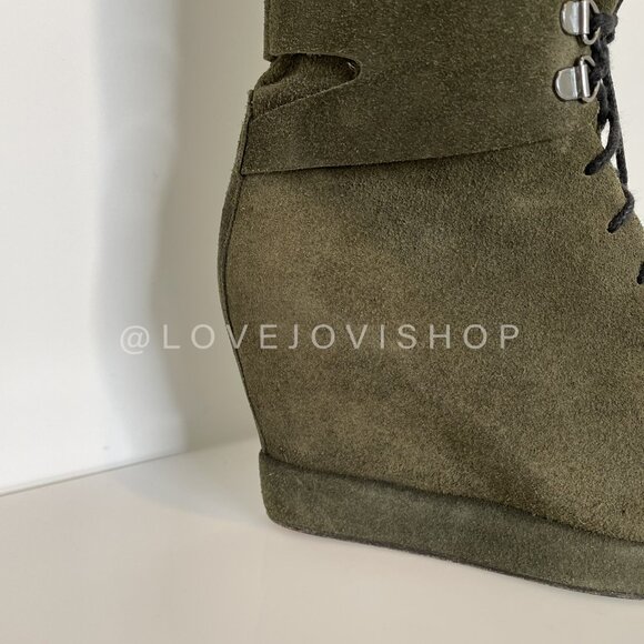 Quiet Luxury | Surface to Air S2A Olive Suede Lace Up Tall Boots | Khaki Grail - Picture 11 of 16